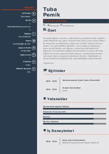 Fen Bilgisi Öğretmeni CV Örnekleri cv indir